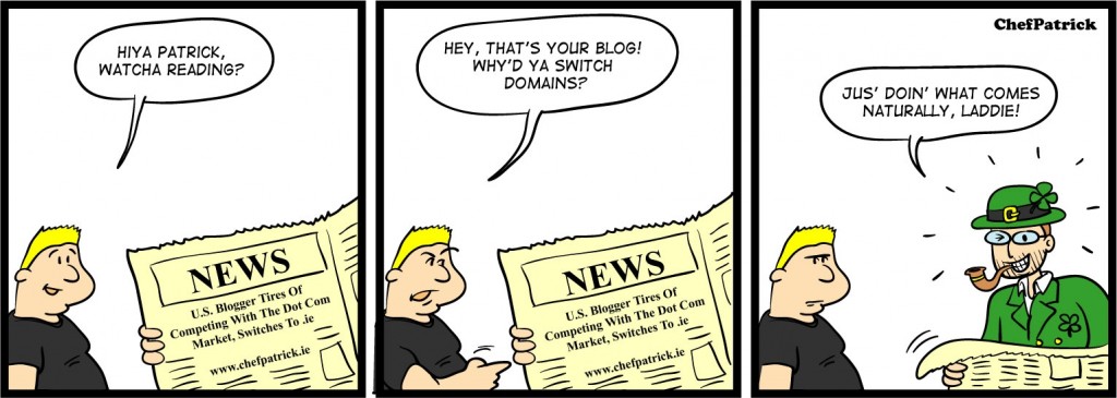 chefpatrick.com changing to .ie domain extension (comic strip)